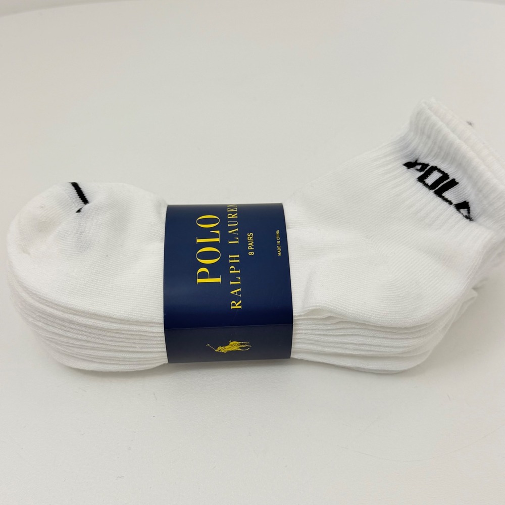 Polo Ralph Lauren Mens 8 Pack Low Cut Ankle Athletic Socks White Size 10-13 NWT